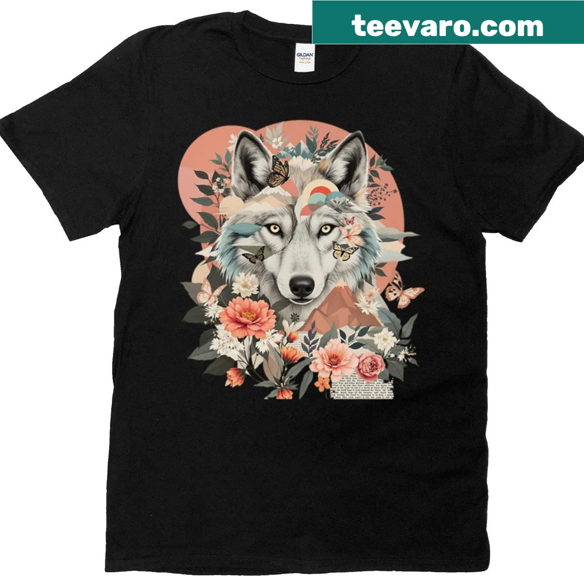 Floral wolf graphic T-shirt with nature-inspired design — on a men's t-shirt