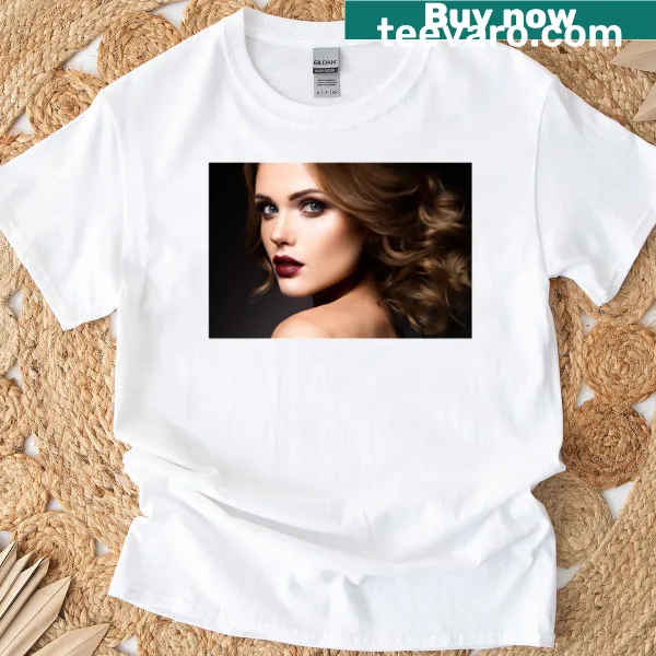 Stylized line drawing of a woman's face on a t-shirt
