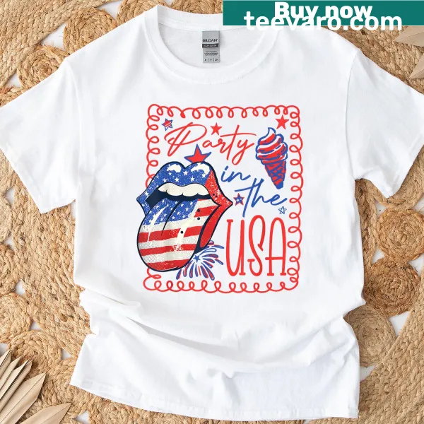 Playful Fourth of July illustration on a kids' t-shirt