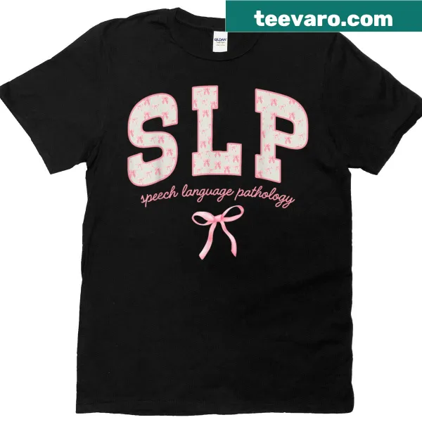 Girly t-shirt with SLP acronym and coquette bow design
