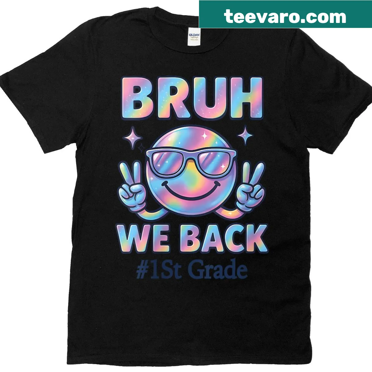 Retro kids t-shirt with playful 'Bruh We Back' phrase for school — on a men's t-shirt