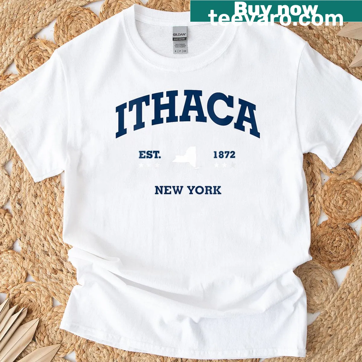 Vintage athletic graphic of Ithaca, New York on a t-shirt — on a men's t-shirt