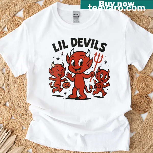 Cute Halloween t-shirt for kids featuring little devils and trick-or-treat text