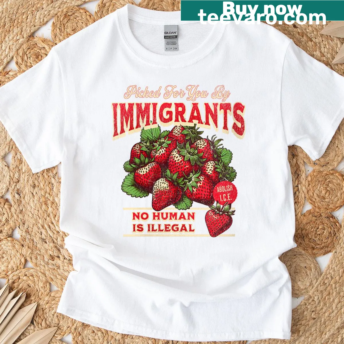 Patriotic t-shirt with text celebrating immigrants' contributions to America — on a men's t-shirt
