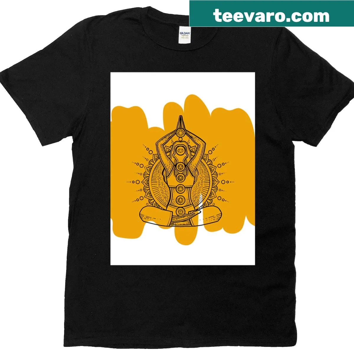 Minimalist T-shirt designed for yoga enthusiasts — on a men's t-shirt