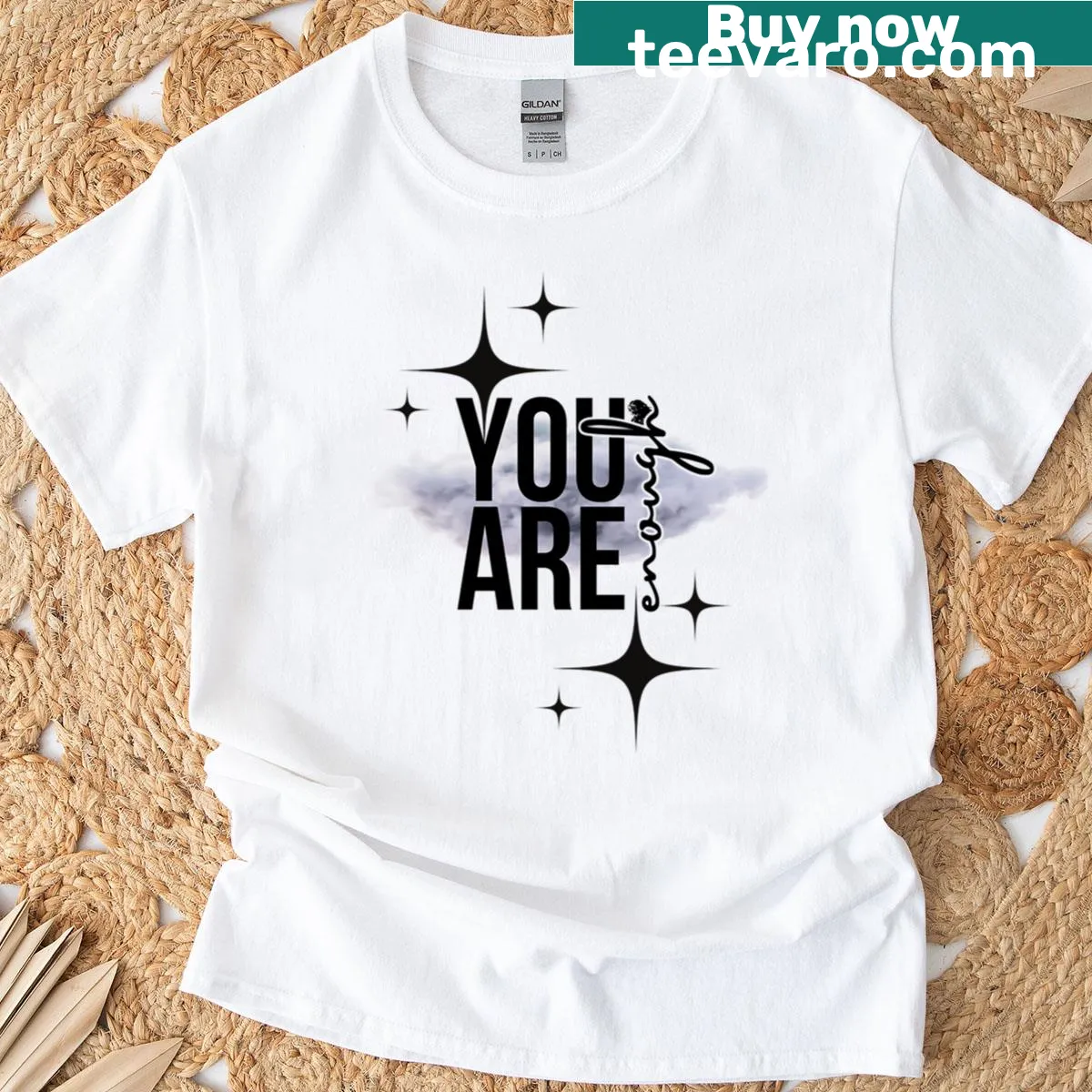 Minimalist t-shirt with 'You Are Enough' quote in elegant typography — on a men's t-shirt