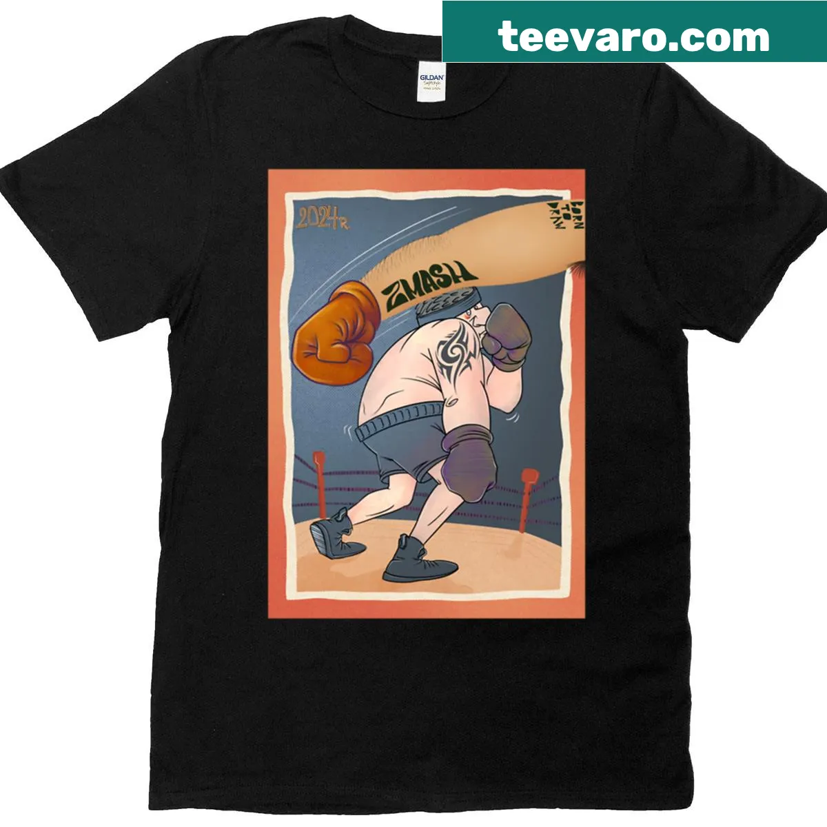 Comic boxer vs creative knockout graphic on a T-shirt — on a men's t-shirt