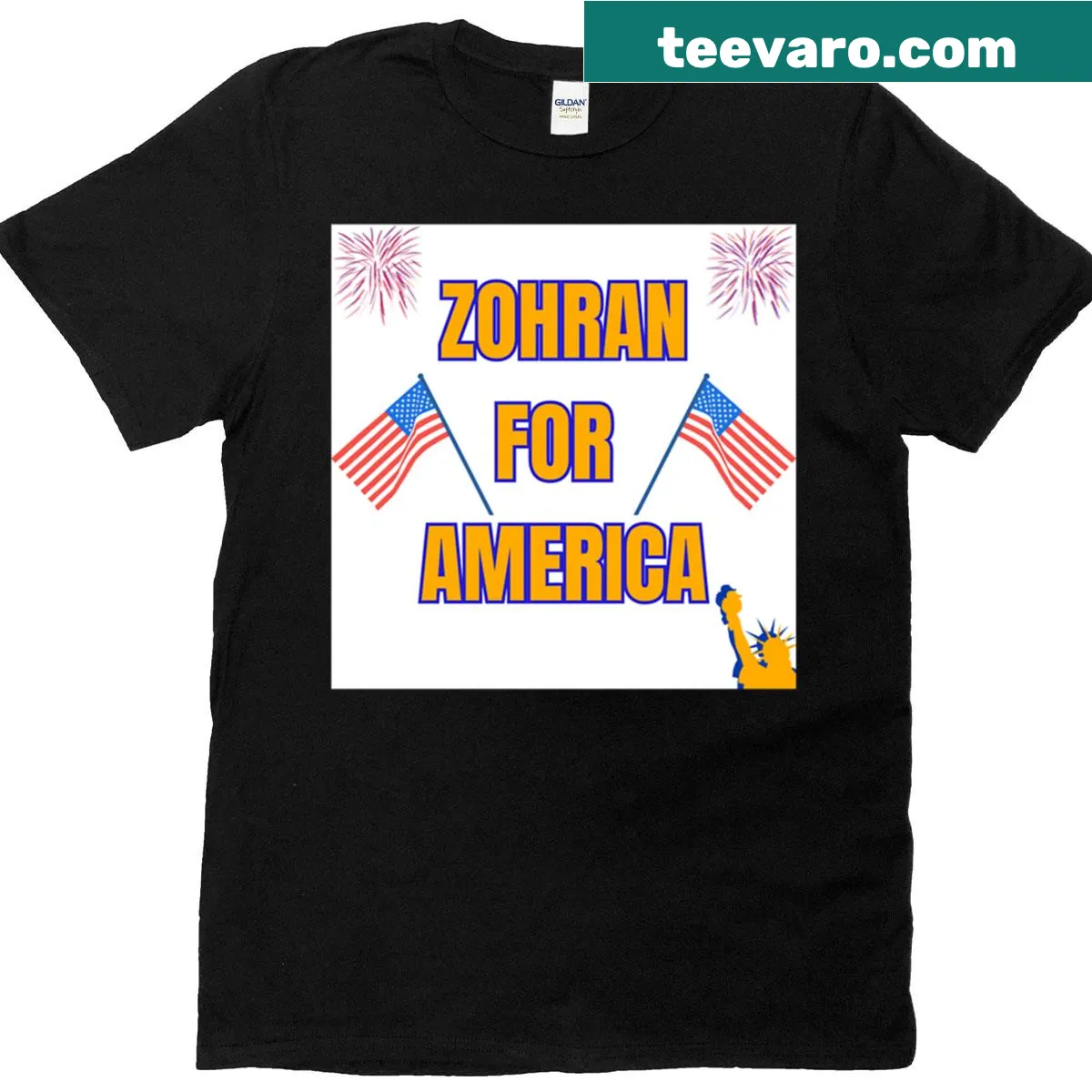 Zohran For America typography on a T-shirt — on a men's t-shirt