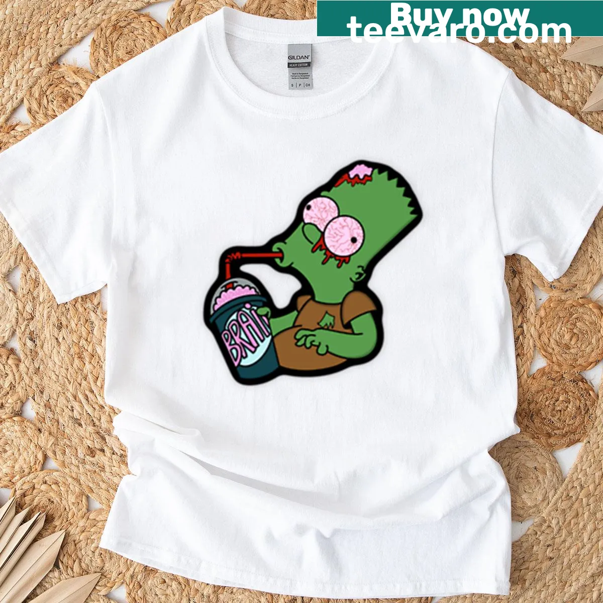 Cartoon graphic of a zombie Bart on t-shirt — on a men's t-shirt