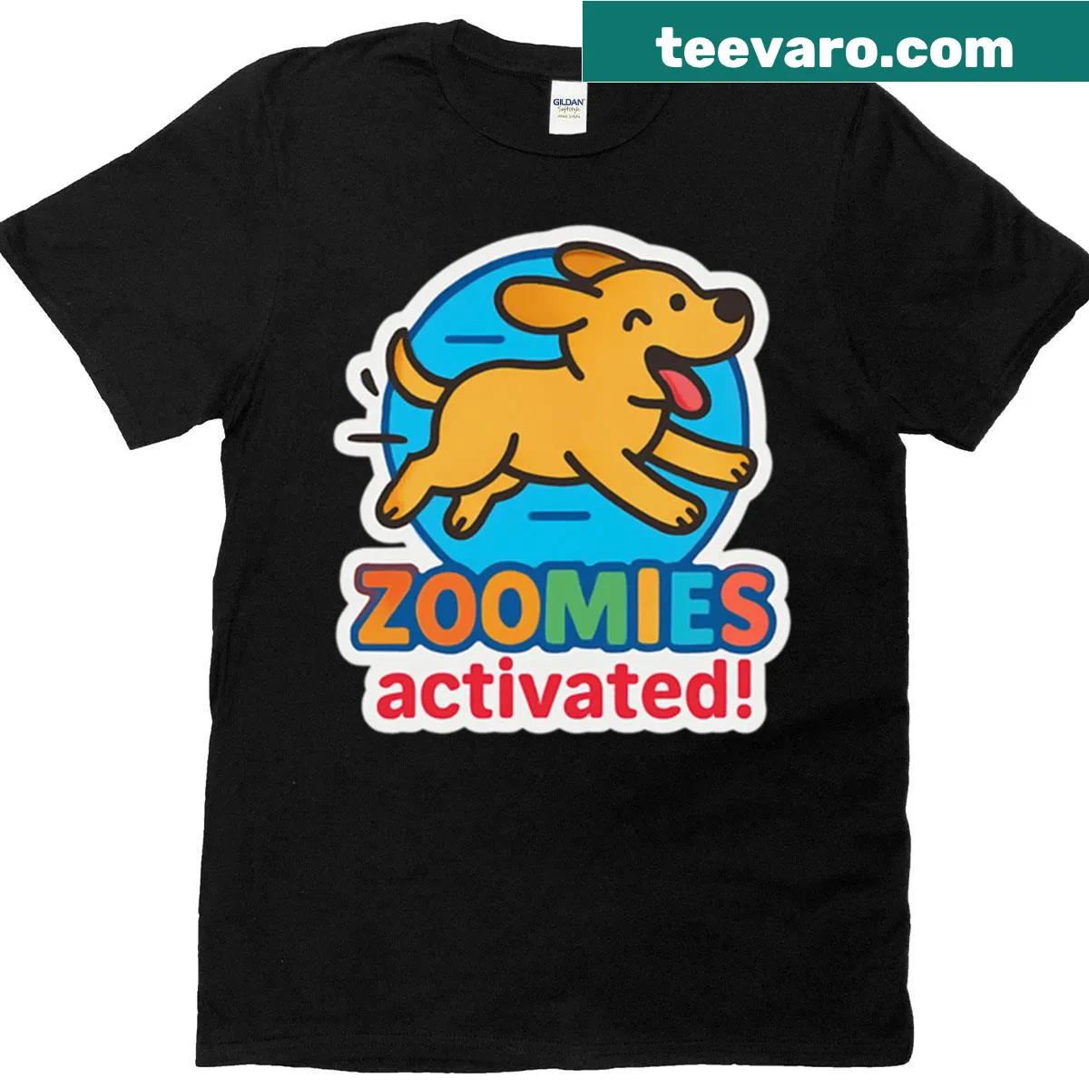 Funny Zoomies Activated T-shirt with dog-themed text — on a men's t-shirt