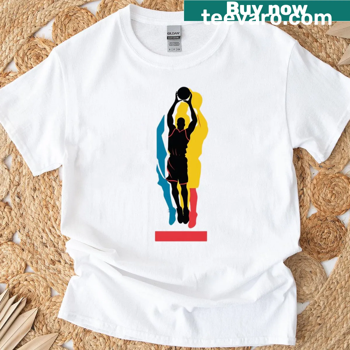 Abstract design of a basketball jump shot on a modern T-shirt — on a men's t-shirt