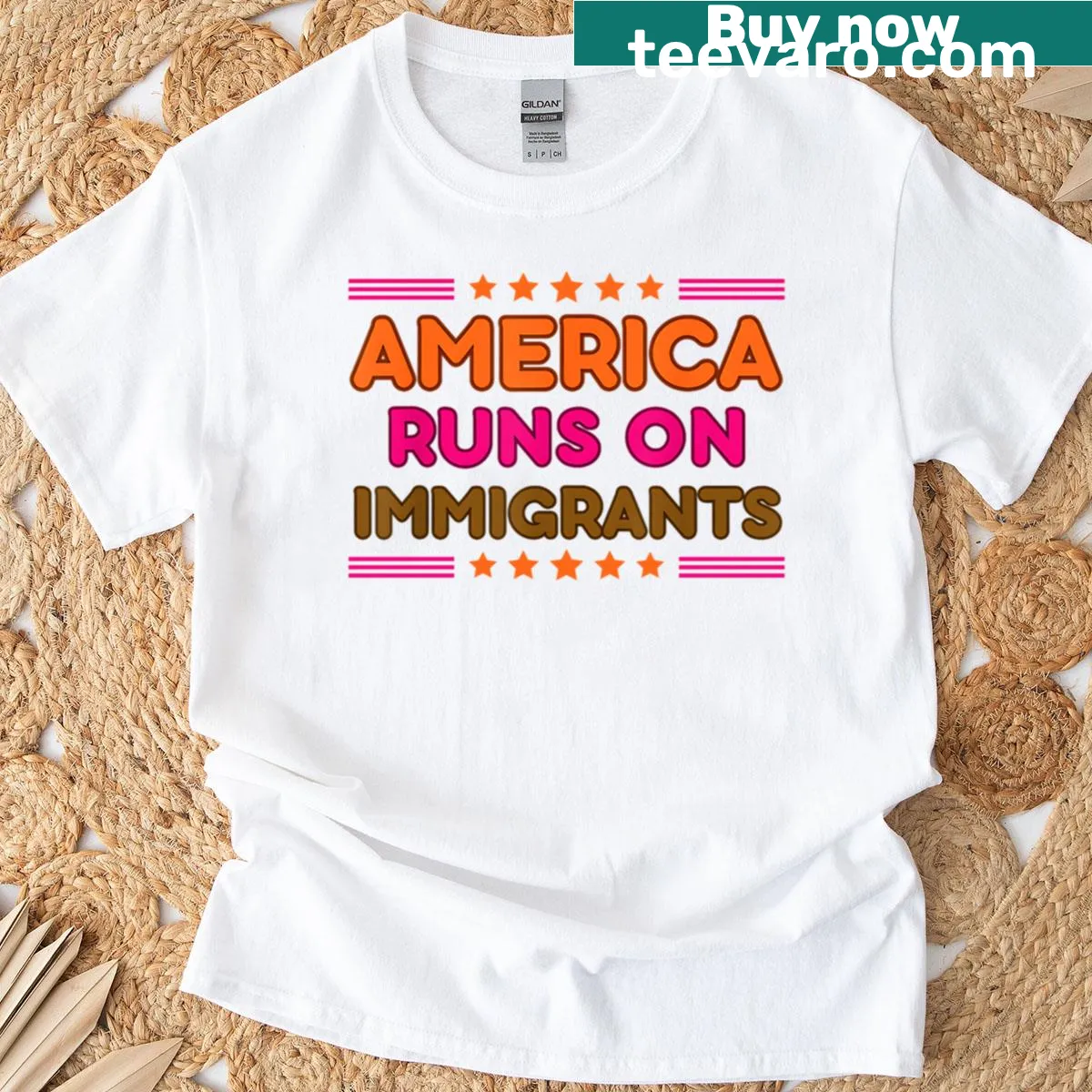 T-shirt with a bold message about immigration and social justice — on a men's t-shirt