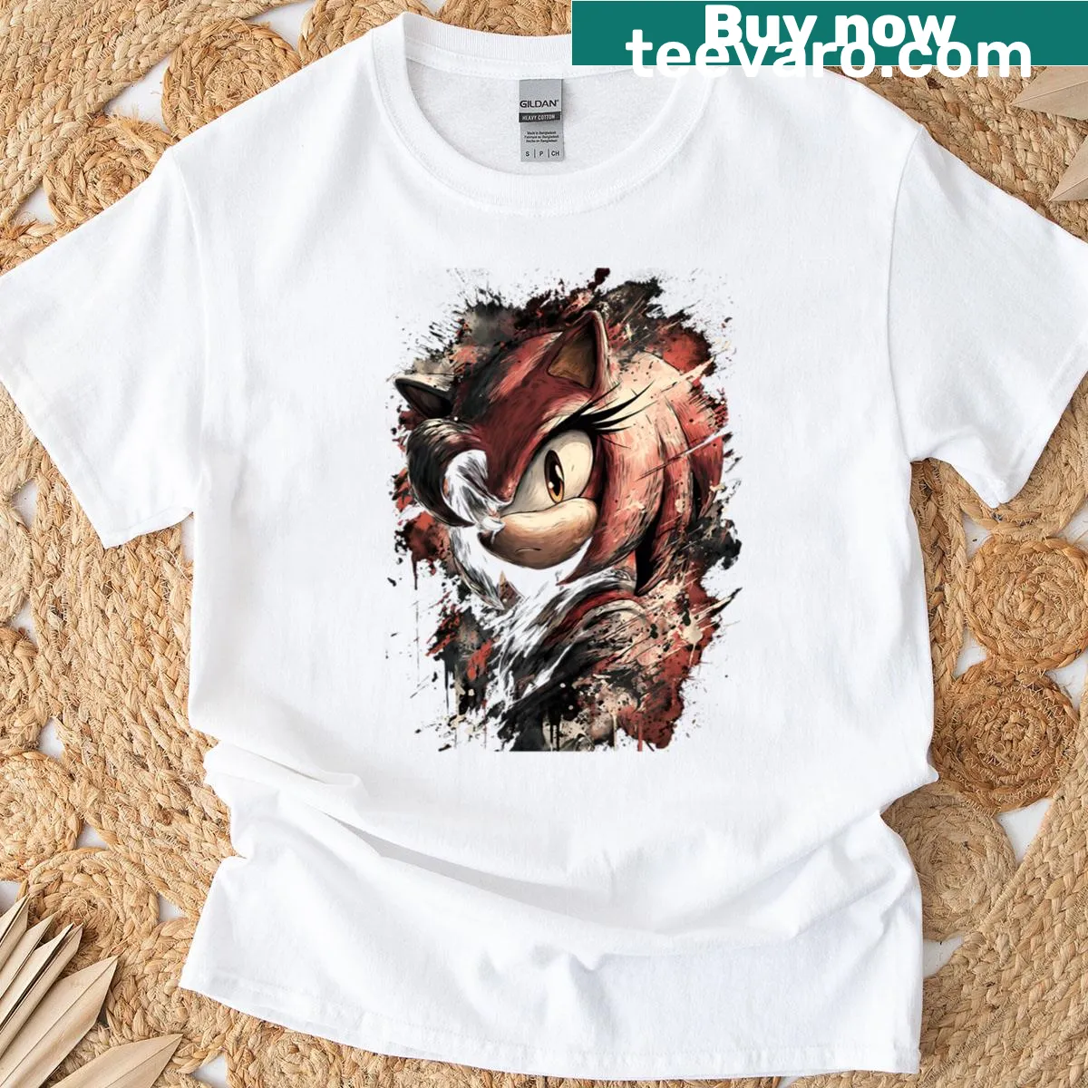 Illustration of Amy Rose from Sonic the Hedgehog on a t-shirt — on a men's t-shirt