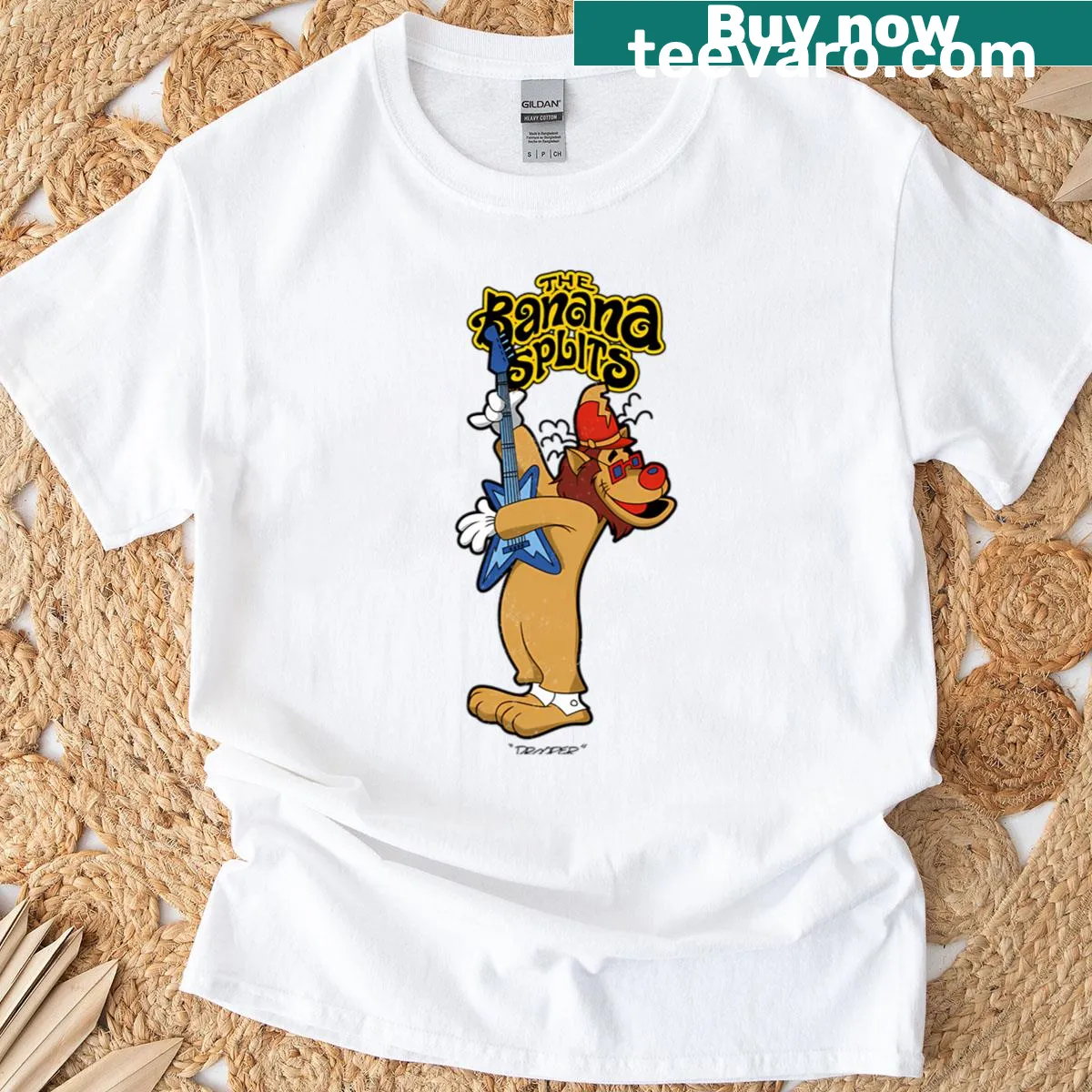 Vintage-style T-shirt featuring iconic animated cartoon logos — on a men's t-shirt