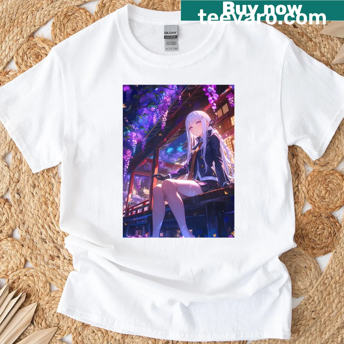 Kyoko Kirigiri T-shirt with wisteria and enchanting design — on a men's t-shirt