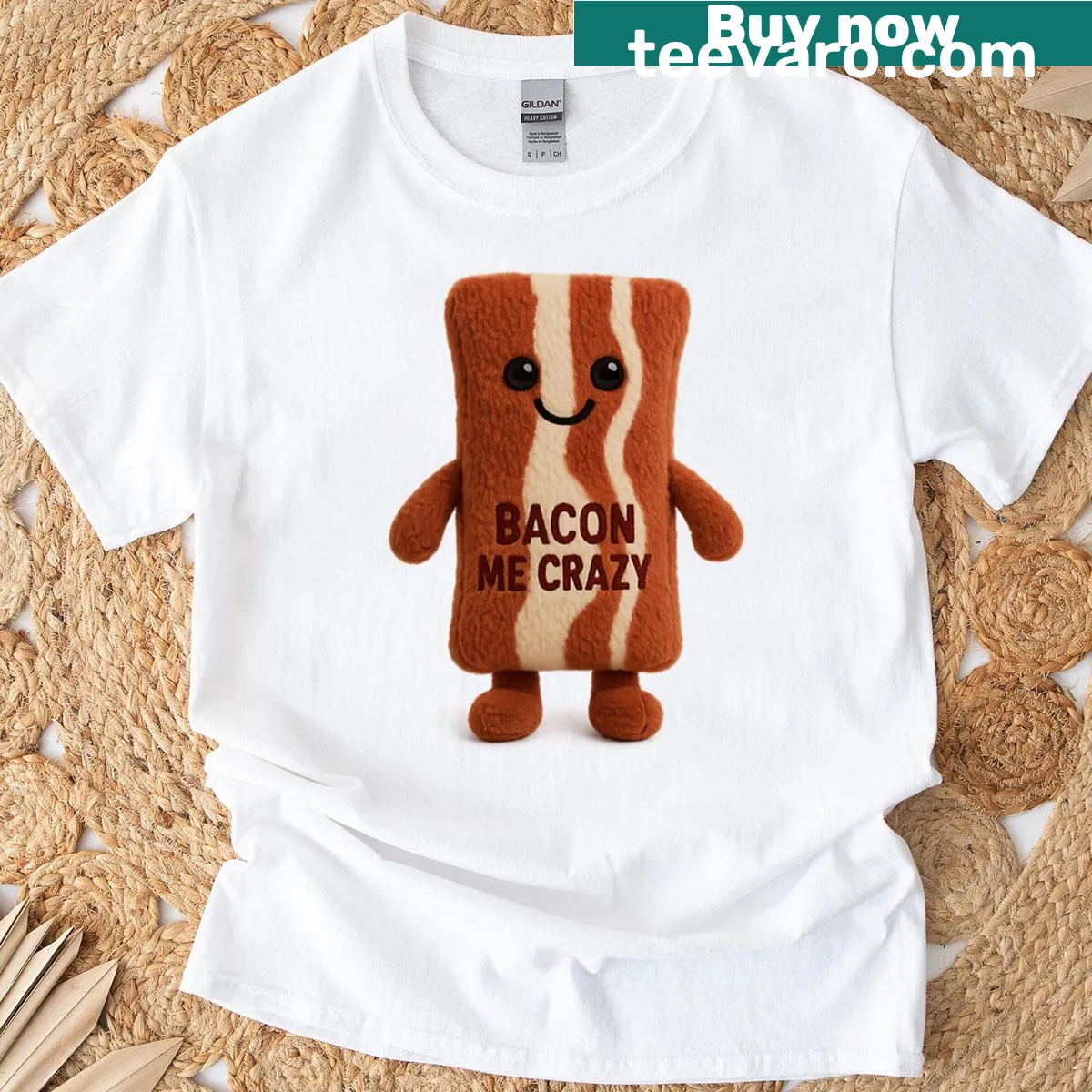 Vintage-style T-shirt with the phrase 'Bacon Me Crazy' — on a men's t-shirt