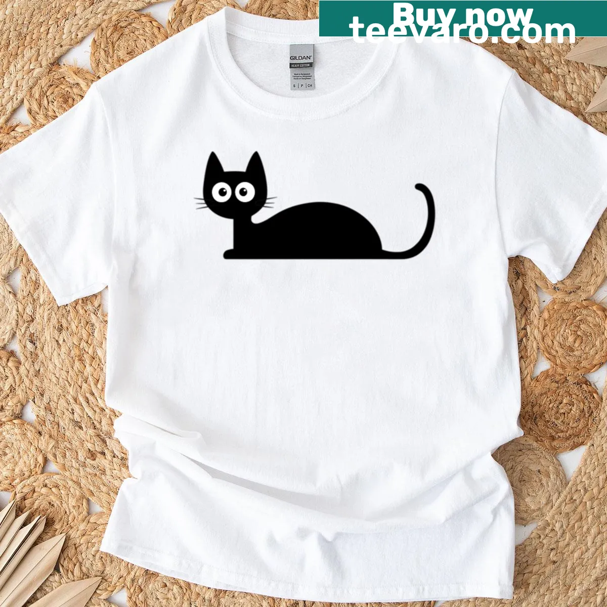 Funny black cat design on a long tee for cat lovers — on a men's t-shirt