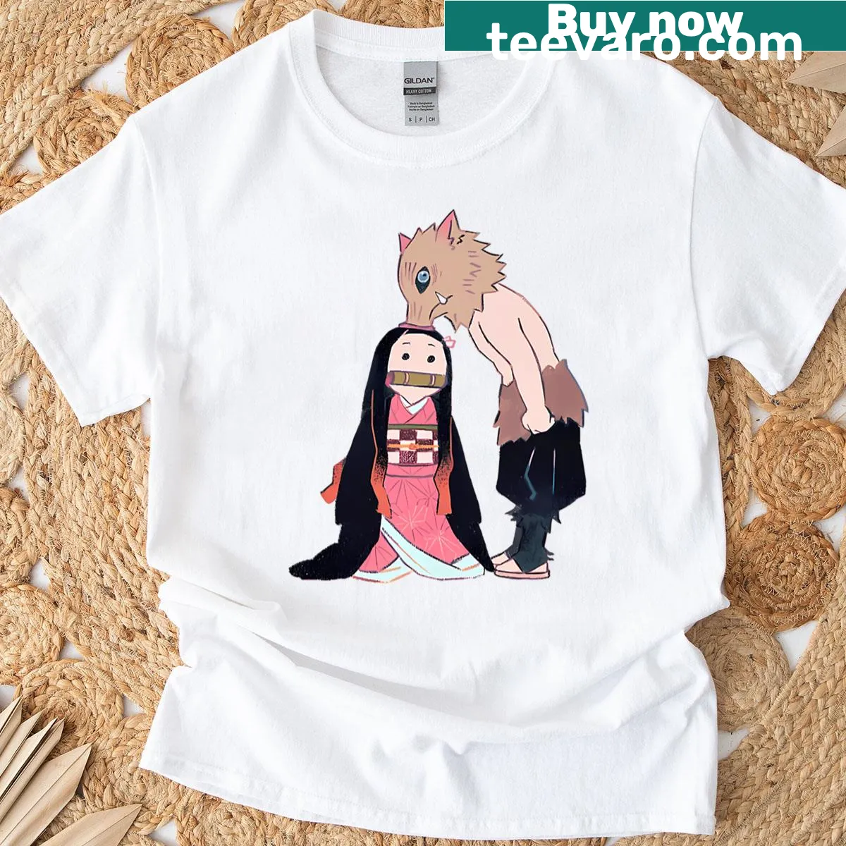 Whimsical design featuring a boar head and tiny demon graphic — on a men's t-shirt
