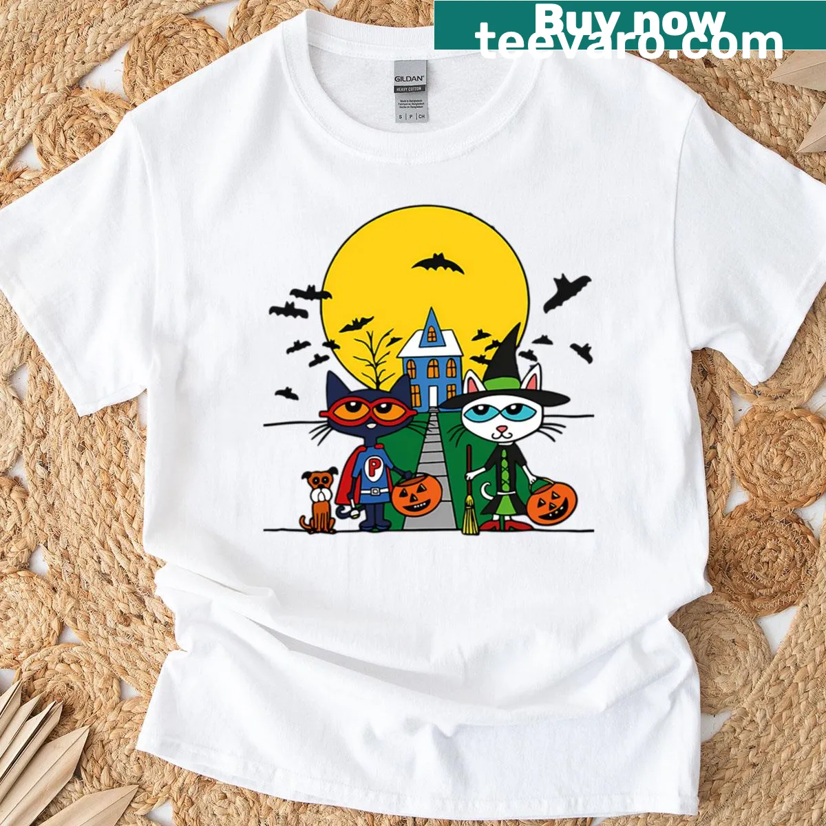 Vintage cartoon logo featuring books, shoes, and a cat on a t-shirt — on a men's t-shirt