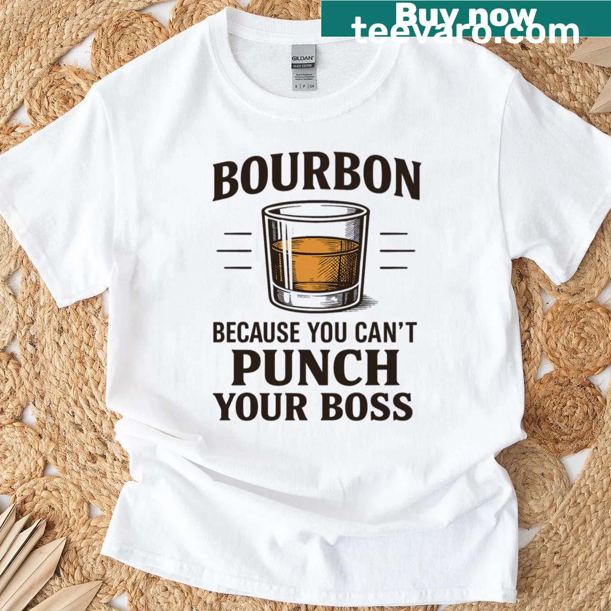 Vintage Bourbon Punch t-shirt featuring playful cocktail illustration — on a men's t-shirt
