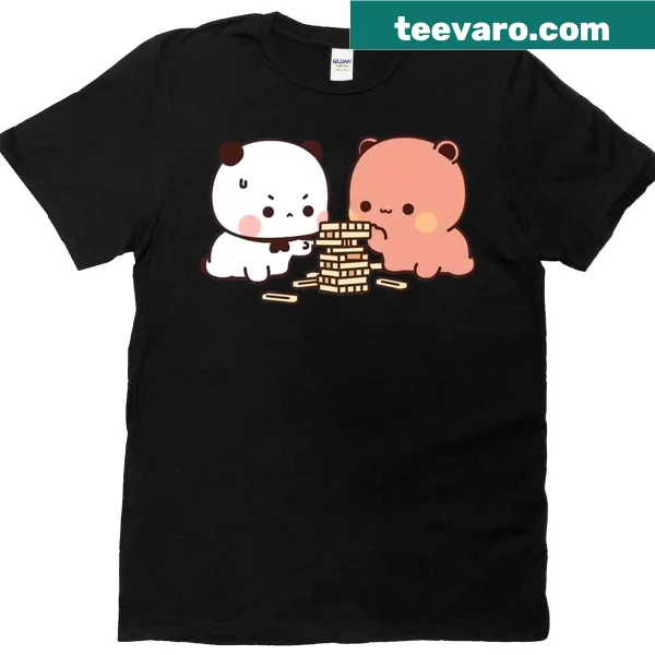 Adorable illustration of Bubu and Dudu playing Jenga on T-shirt