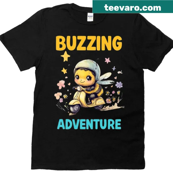 Cute bumblebee riding a scooter on a fun t-shirt for kids
