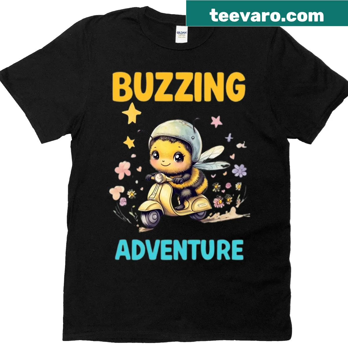 Cute bumblebee riding a scooter on a fun t-shirt for kids — on a men's t-shirt