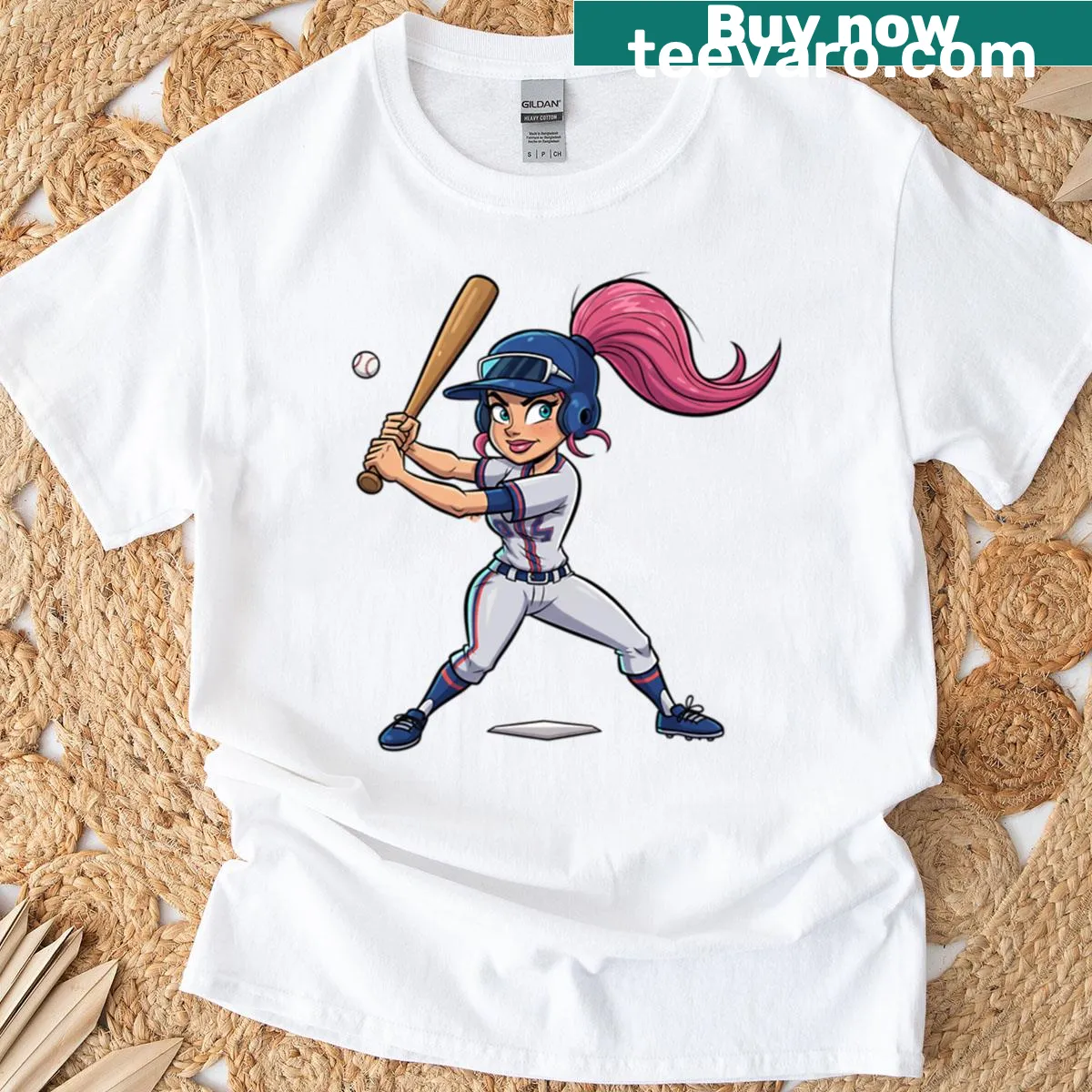 Illustration of a female baseball batter on T-shirt design. — on a men's t-shirt