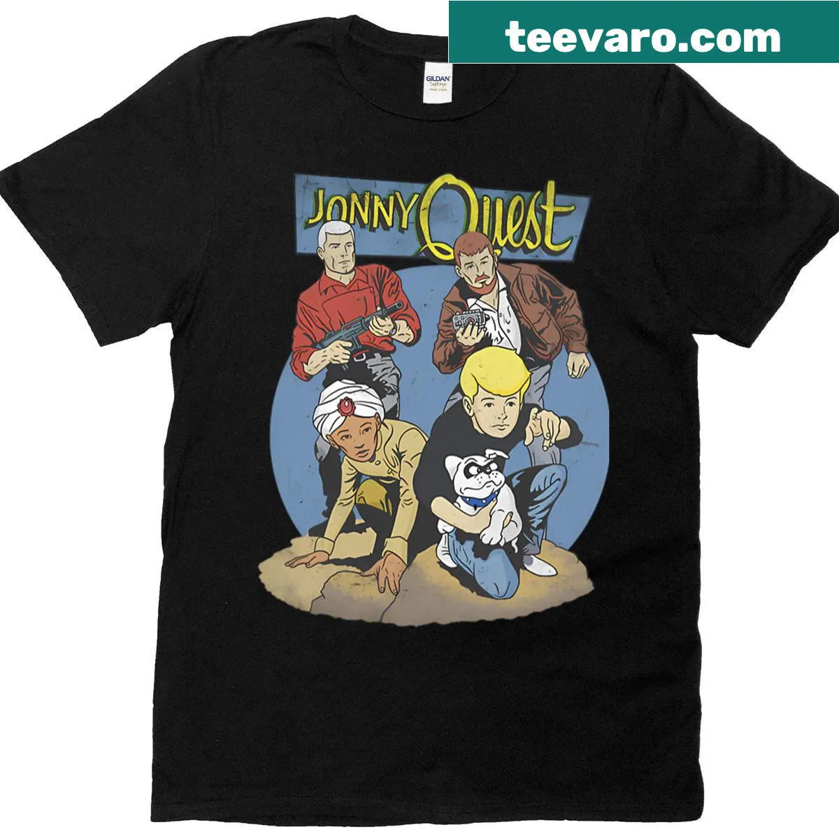 Vintage cartoon T-shirt featuring humorous movie adventure graphics — on a men's t-shirt