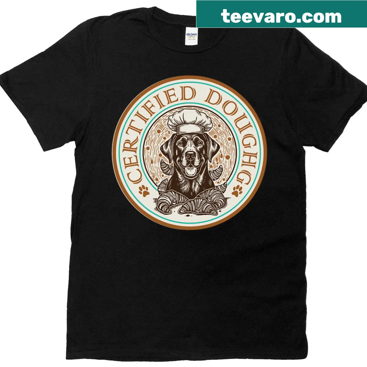 Funny t-shirt with a dog dressed as a chef and humorous design — on a men's t-shirt