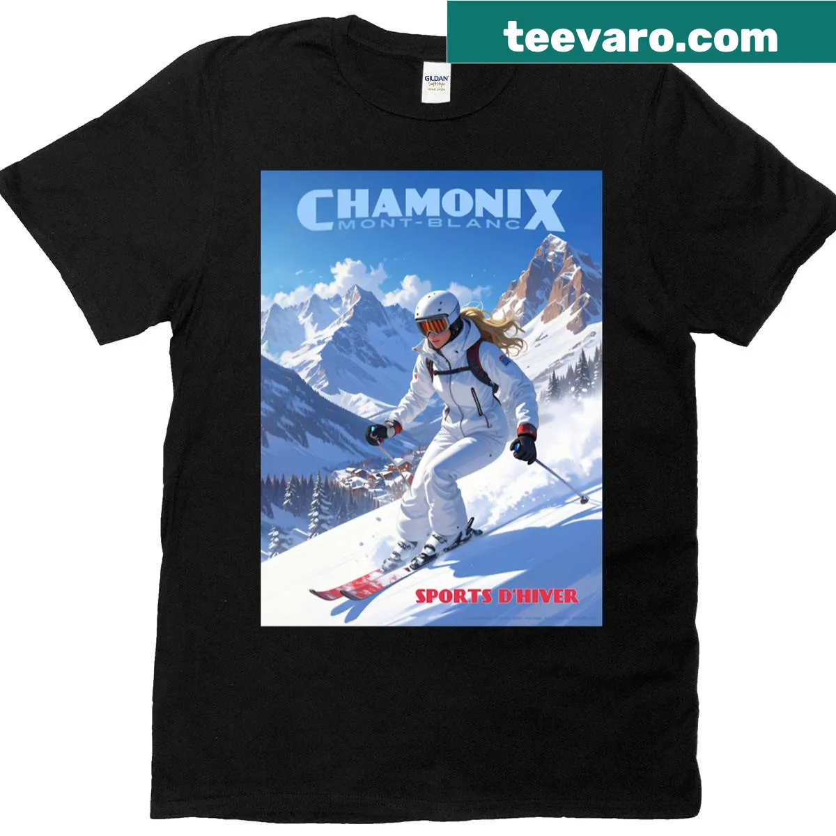Vintage ski poster design of Chamonix Mont-Blanc on a T-shirt. — on a men's t-shirt