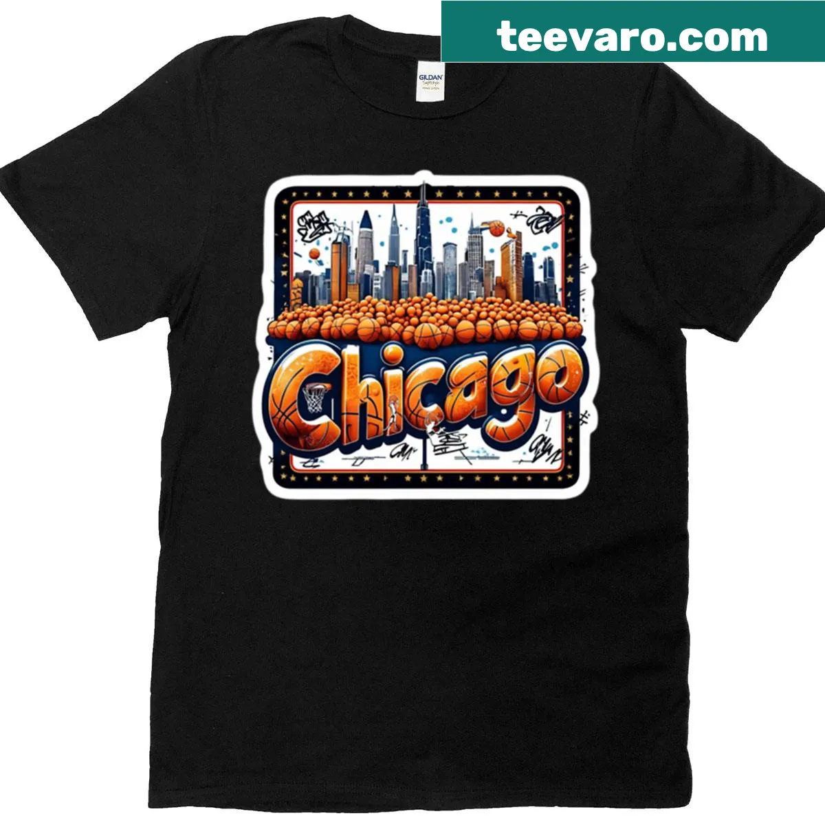 Bold typographic design featuring Chicago on T-shirt — on a men's t-shirt