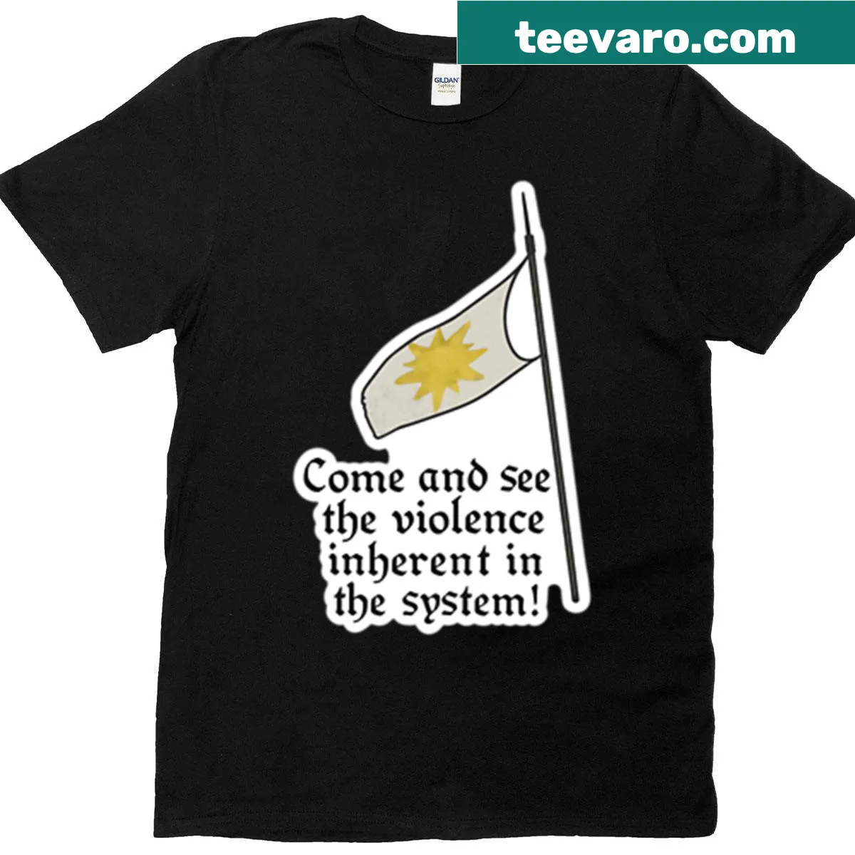 Sarcastic T-shirt with a provocative societal critique — on a men's t-shirt