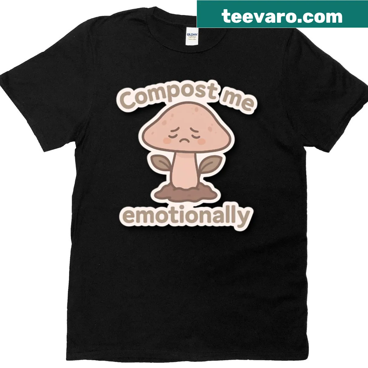 Cute plant illustration t-shirt with a humorous compost message — on a men's t-shirt