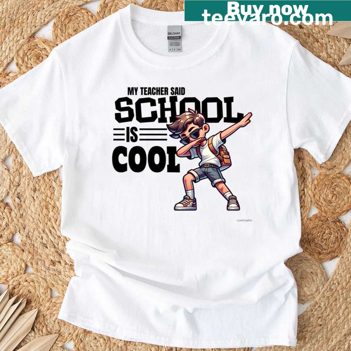 Funny school-themed shirt with dabbing boy and quote about school — on a men's t-shirt