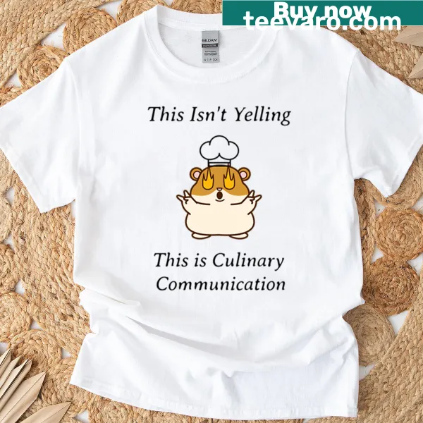 Illustrated angry hamster chef wearing a hat in the kitchen