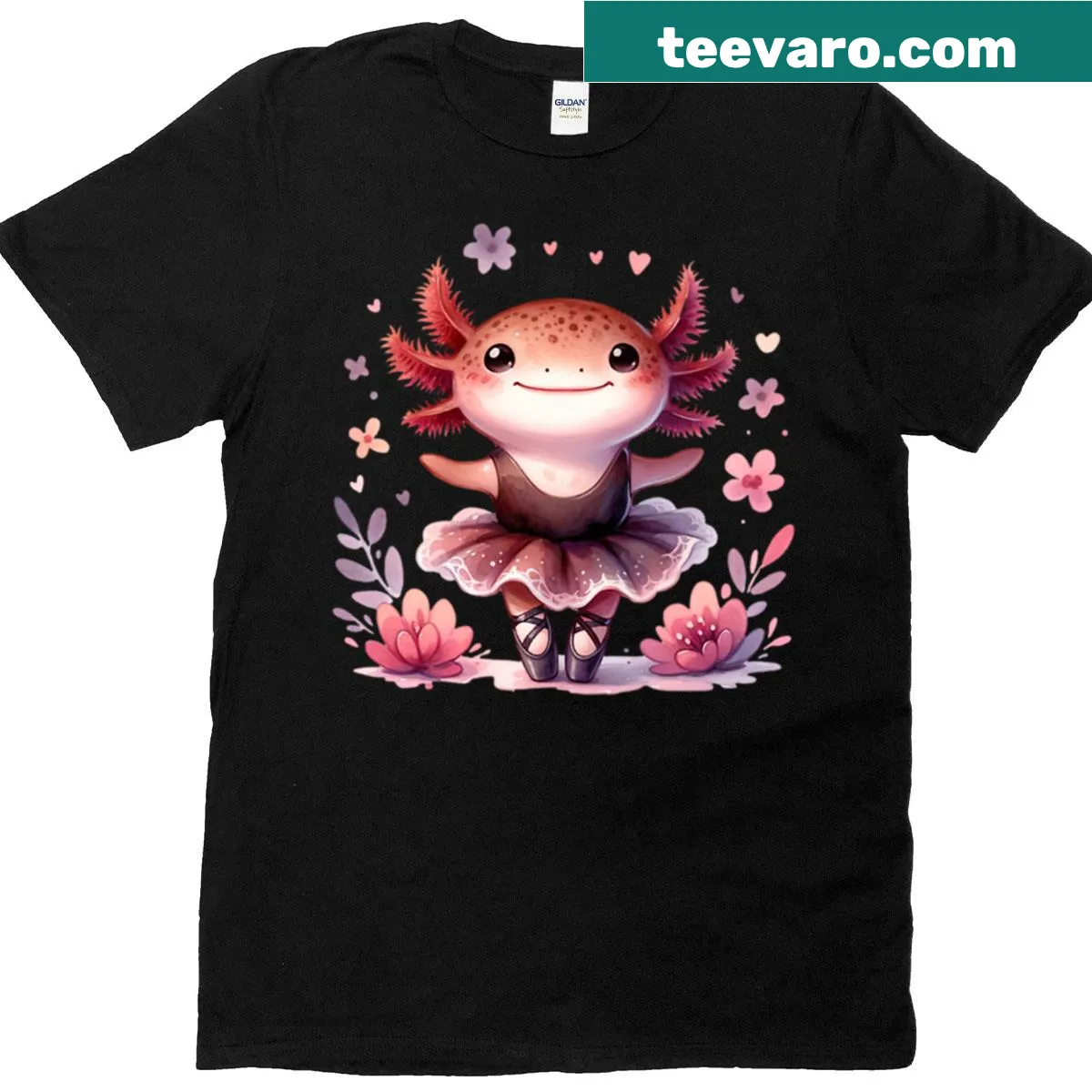 Oversized T-shirt with a cute axolotl in ballet attire and funny text — on a men's t-shirt
