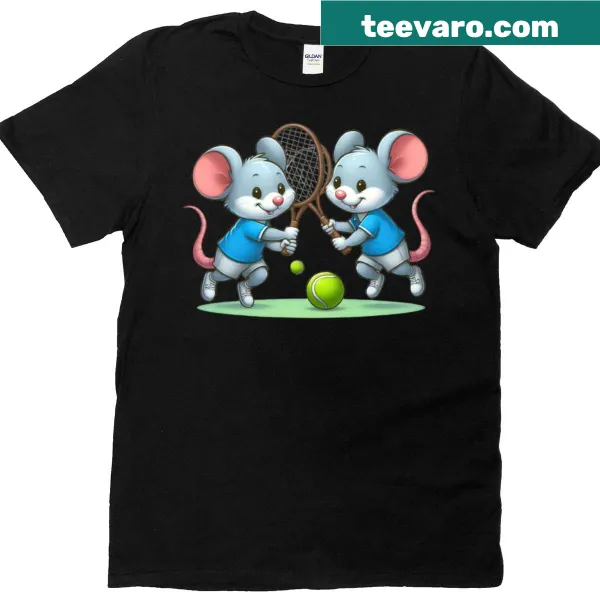 Adorable illustration of mice playing tennis on a T-shirt