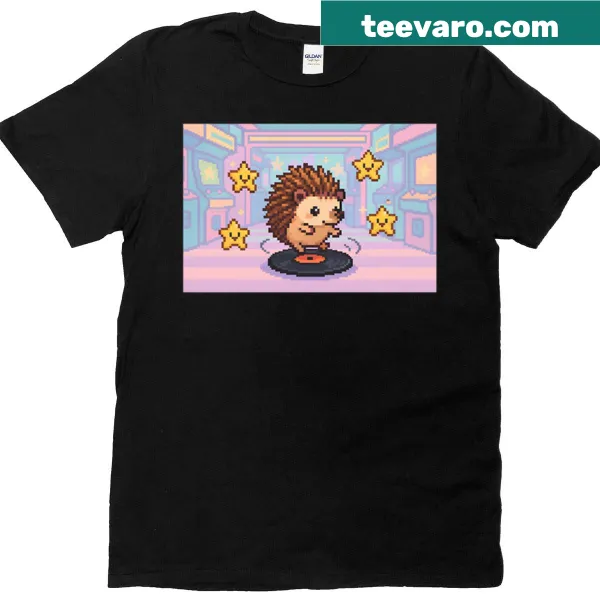 Dancing hedgehog in an arcade dreamscape t-shirt
