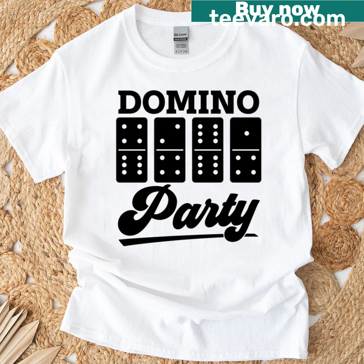 Graphic T-shirt featuring playful domino tiles design for game lovers — on a men's t-shirt