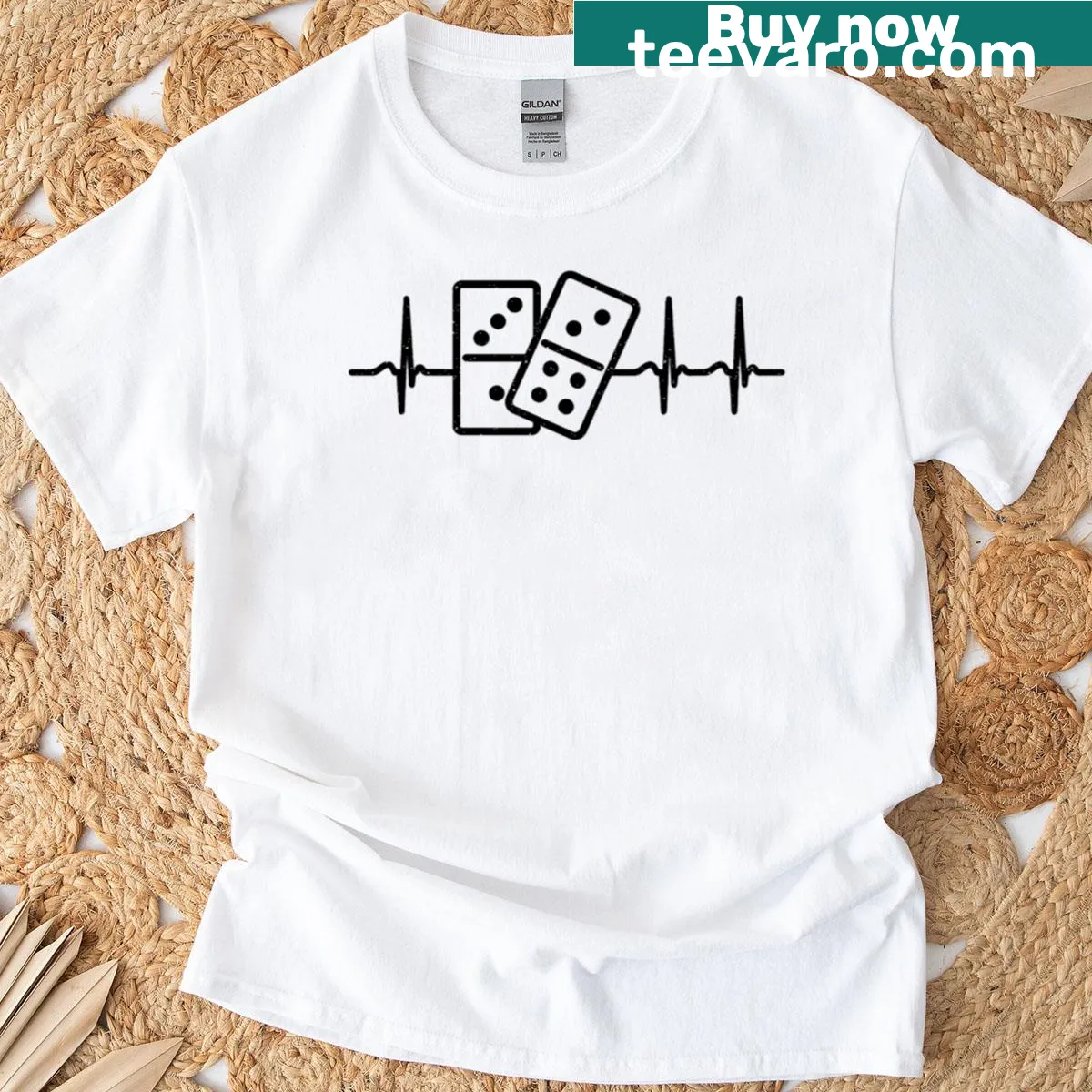 A heart and dominoes graphic on a cozy T-shirt for game lovers — on a men's t-shirt