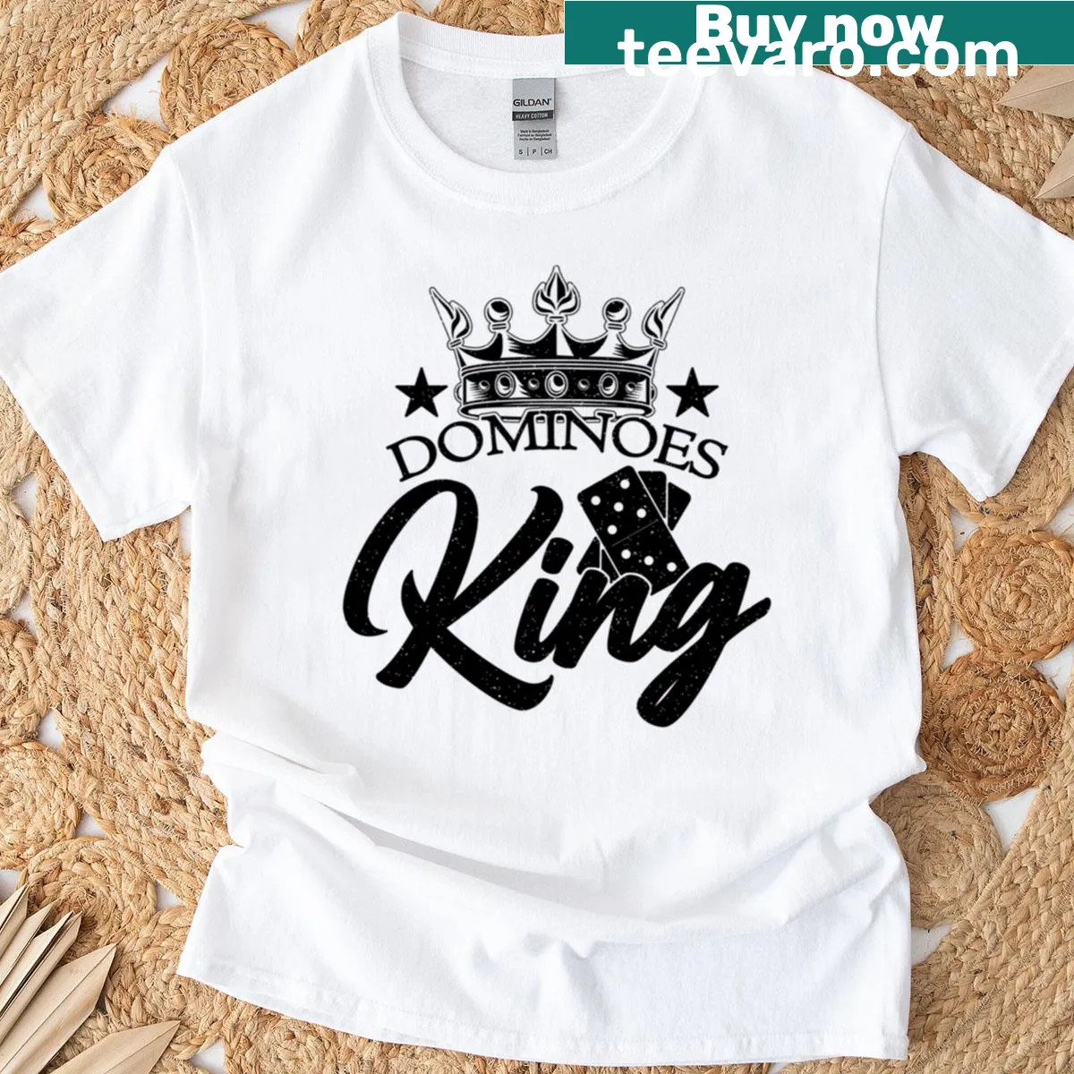 Dominoes King badge graphic on a proud T-shirt for gamers — on a men's t-shirt