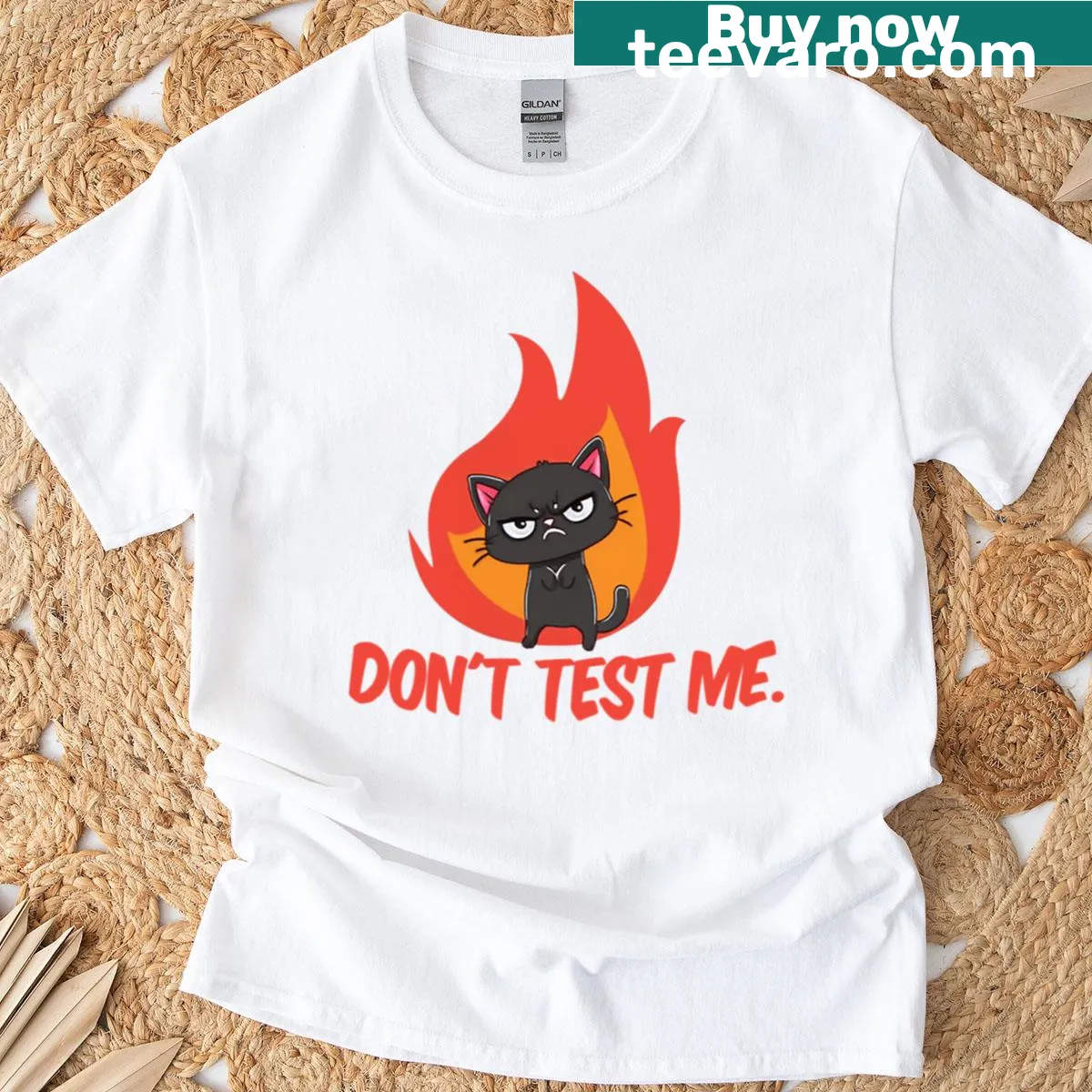 Angry cat illustration on a striking oversized T-shirt for cat lovers — on a men's t-shirt