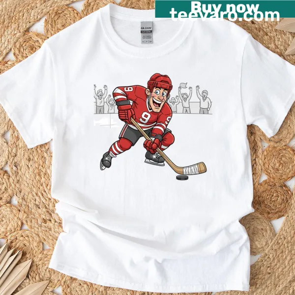 Cartoon ice hockey player graphic t-shirt design