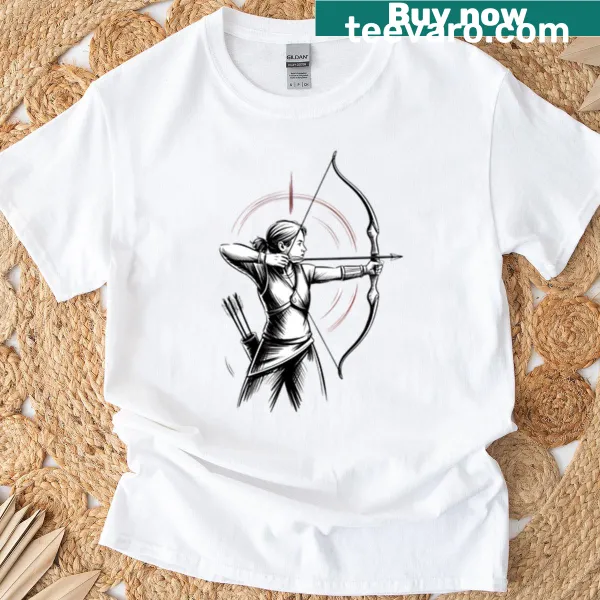 Illustration of a female archer aiming on a t-shirt