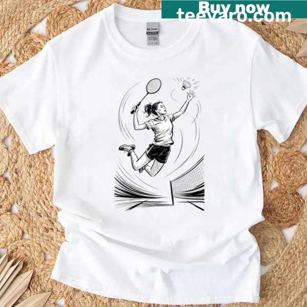 Female badminton player jump smash graphic t-shirt design