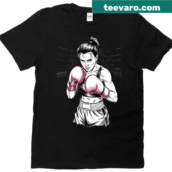 Illustration of a female boxer in a ready stance on a t-shirt