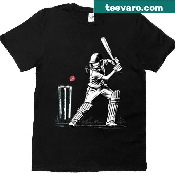 Dynamic female cricket batter graphic T-shirt