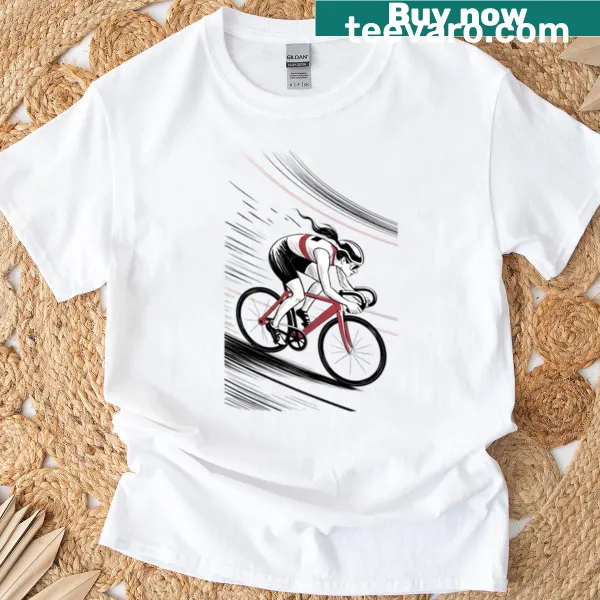 Female cyclist racing graphic t-shirt design