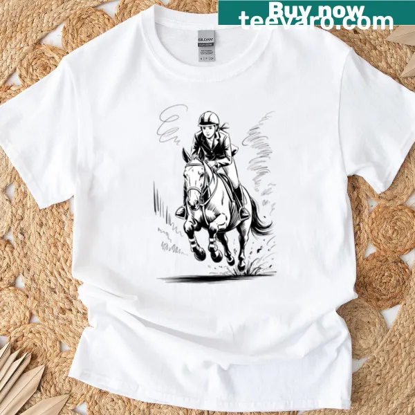 Female horse rider jumping graphic t-shirt design